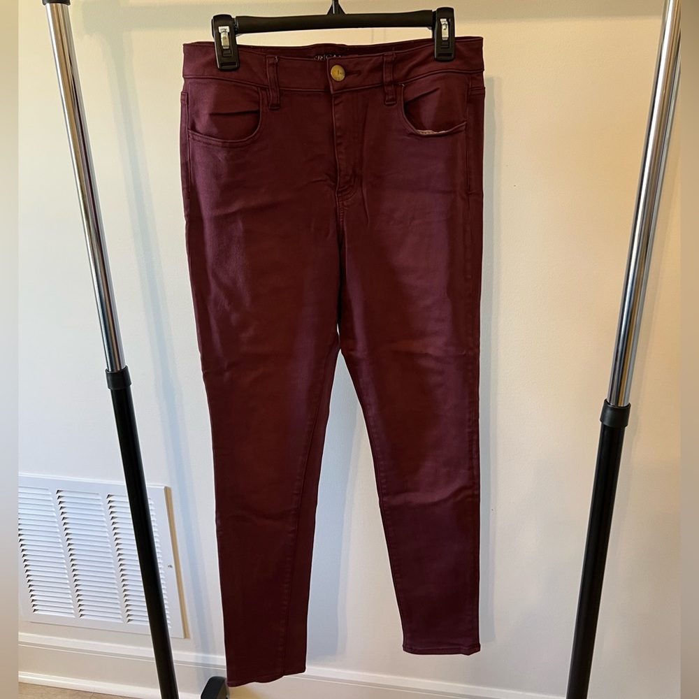 American Eagle Hi-Rise Maroon Jeggings, Size 10